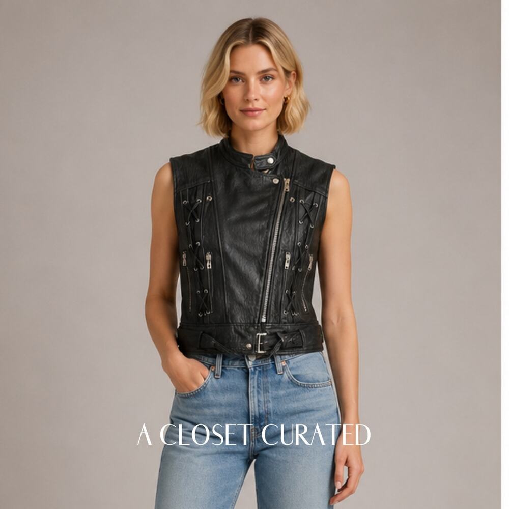 IRO Leather Moto Vest Small Black NWT